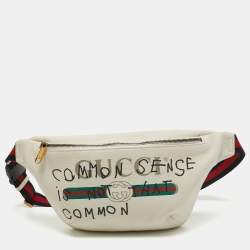Gucci Cream Pebbled Leather Logo Web Belt Bag