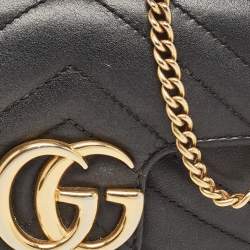 Pre Owned Gucci Black Matelassé Leather Super Mini GG Marmont Shoulder Bag