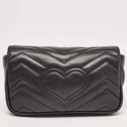 Pre Owned Gucci Black Matelassé Leather Super Mini GG Marmont Shoulder Bag