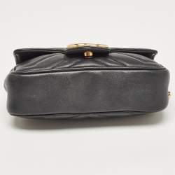 Pre Owned Gucci Black Matelassé Leather Super Mini GG Marmont Shoulder Bag