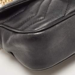 Pre Owned Gucci Black Matelassé Leather Super Mini GG Marmont Shoulder Bag