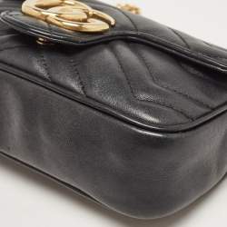 Pre Owned Gucci Black Matelassé Leather Super Mini GG Marmont Shoulder Bag