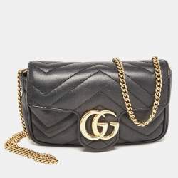 Pre Owned Gucci Black Matelassé Leather Super Mini GG Marmont Shoulder Bag