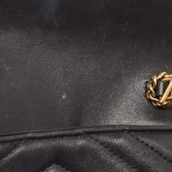 Pre Owned Gucci Black Matelassé Leather Super Mini GG Marmont Shoulder Bag
