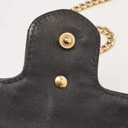 Pre Owned Gucci Black Matelassé Leather Super Mini GG Marmont Shoulder Bag