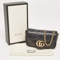 Pre Owned Gucci Black Matelassé Leather Super Mini GG Marmont Shoulder Bag