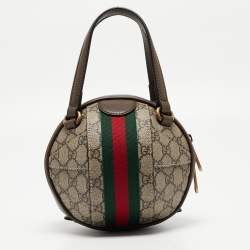 Pre Owned Gucci Beige/Ebony GG Supreme Canvas Mini Ophidia Basketball Bag