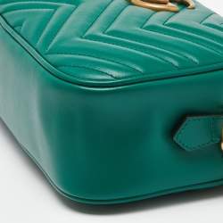 Pre Owned Gucci Green Matelassé Leather Small GG Marmont Camera Crossbody Bag