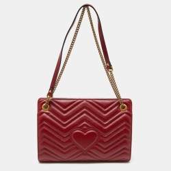 مملوكة مسبقًا Gucci Red Matelassé Leather Medium GG Marmont Chain Bag