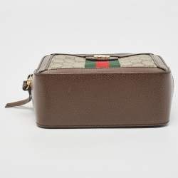 Pre Owned Gucci Beige/Ebony GG Supreme Canvas and Leather Mini Ophidia Top Handle Bag