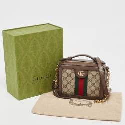 Pre Owned Gucci Beige/Ebony GG Supreme Canvas and Leather Mini Ophidia Top Handle Bag