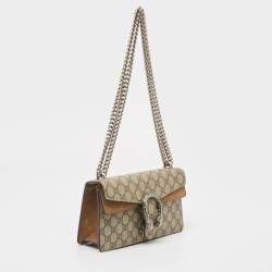 Gucci Beige GG Supreme Canvas and Suede Small Rectangular Dionysus Shoulder Bag