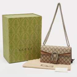 Gucci Beige GG Supreme Canvas and Suede Small Rectangular Dionysus Shoulder Bag