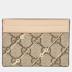 Gucci Brown/Beige GG Supreme Canvas and Leather Card Holder
