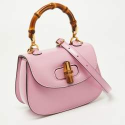 Pre Owned Gucci Pink Leather Mini 1947 Bamboo Top Handle Bag