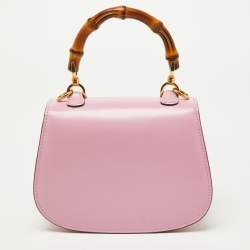 Pre Owned Gucci Pink Leather Mini 1947 Bamboo Top Handle Bag