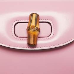 Pre Owned Gucci Pink Leather Mini 1947 Bamboo Top Handle Bag
