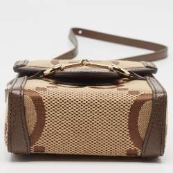 Gucci Beige/Brown GG Canvas and Leather Horsebit 1955 Crossbody Bag
