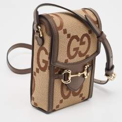 Gucci Beige/Brown GG Canvas and Leather Horsebit 1955 Crossbody Bag
