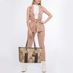 Pre Owned Gucci x Palace Beige/Brown Jumbo GG Canvas Medium Shopper Tote