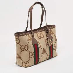Pre Owned Gucci x Palace Beige/Brown Jumbo GG Canvas Medium Shopper Tote