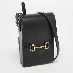 Pre Owned Gucci Black Leather Horsebit 1955 Mini Crossbody Bag