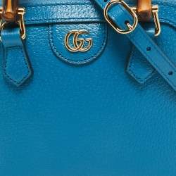 Pre Owned Gucci Blue Leather Mini Bamboo Diana Dome Satchel