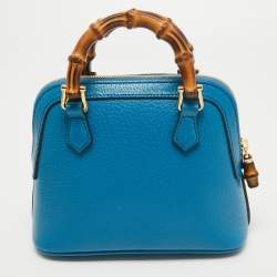 Pre Owned Gucci Blue Leather Mini Bamboo Diana Dome Satchel