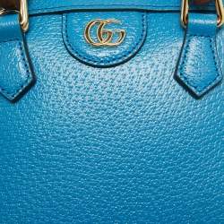 Pre Owned Gucci Blue Leather Mini Bamboo Diana Dome Satchel