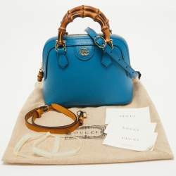 Pre Owned Gucci Blue Leather Mini Bamboo Diana Dome Satchel