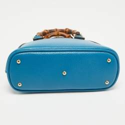 Pre Owned Gucci Blue Leather Mini Bamboo Diana Dome Satchel
