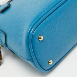 Pre Owned Gucci Blue Leather Mini Bamboo Diana Dome Satchel