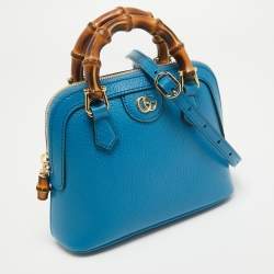 Pre Owned Gucci Blue Leather Mini Bamboo Diana Dome Satchel