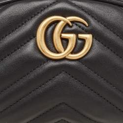 مملوكة مسبقًا Gucci Black Matelassé Leather GG Marmont Belt Bag