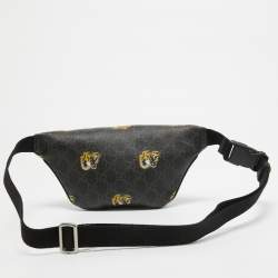 Pre Owned Gucci Black GG Supreme Canvas Tiger Print Belt Bag