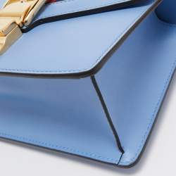 Gucci Light Blue Leather Mini Web Sylvie Chain Shoulder Bag