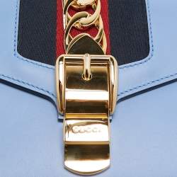 Gucci Light Blue Leather Mini Web Sylvie Chain Shoulder Bag