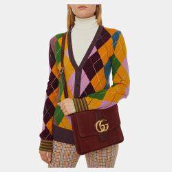 Pre Owned Gucci Burgundy Suede Medium Arli Flap Shoulder Bag