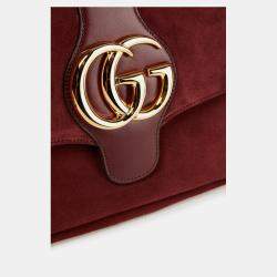 Pre Owned Gucci Burgundy Suede Medium Arli Flap Shoulder Bag