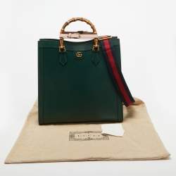 Pre Owned Gucci Green Leather Large Bamboo Diana Tote