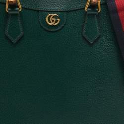 Pre Owned Gucci Green Leather Large Bamboo Diana Tote