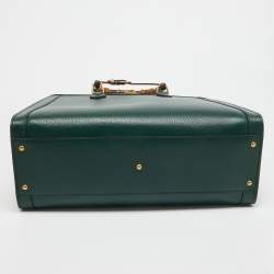 Pre Owned Gucci Green Leather Large Bamboo Diana Tote