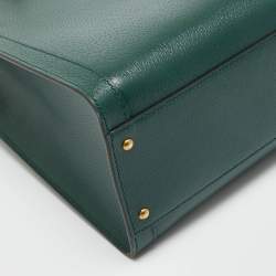 Pre Owned Gucci Green Leather Large Bamboo Diana Tote