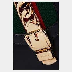 Pre Owned Gucci Black Leather Mini Web Chain Sylvie Top Handle Bag