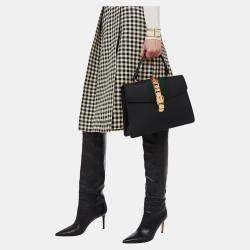 Pre Owned Gucci Black Leather Mini Web Chain Sylvie Top Handle Bag