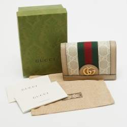 Gucci Beige/Off White GG Supreme Canvas Web Ophidia Card Case Wallet