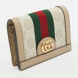 Gucci Beige/Off White GG Supreme Canvas Web Ophidia Card Case Wallet