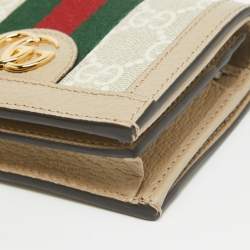 Gucci Beige/Off White GG Supreme Canvas Web Ophidia Card Case Wallet