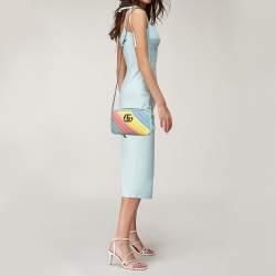 Pre Owned Gucci Multicolor Matelassé Leather Small GG Marmont Shoulder Bag