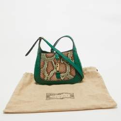 Pre Owned Gucci Green/Multicolor Ostrich and Python Mini Jackie 1961 Hobo